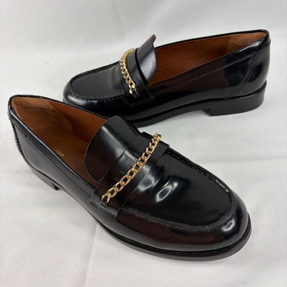 Reformation Women Black Chain Loafers Classic Leather Gold Hardware 8.5 Preppy - Picture 8 of 10